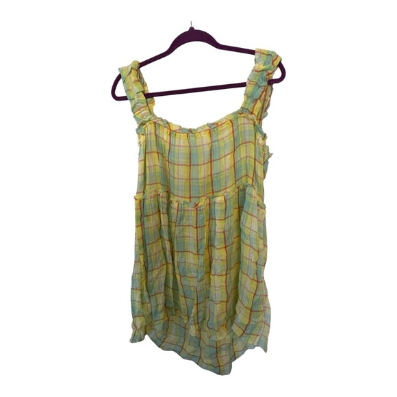 NWT Anthropologie Yellow and Blue Plaid Mini Dress - Picture 4 of 5